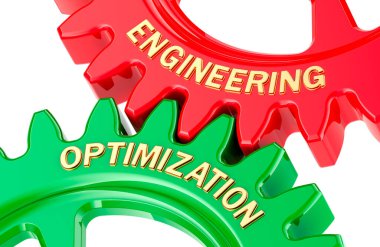 Renkli vitesli mühendislik optimizasyonu. Beyaz arkaplanda 3B görüntüleme izole edildi