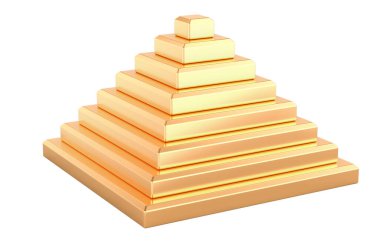 Altın piramit. İş logosu, konsept. Beyaz arkaplanda 3B görüntüleme izole edildi