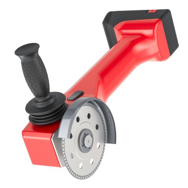 Kırmızı Disk Öğütücü, açı öğütücü. Beyaz arkaplanda 3B görüntüleme izole edildi