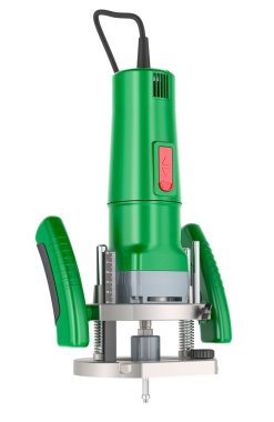 Green Plunge Router, Plunge Woodworking Router, 3 boyutlu görüntüleme beyaz arkaplanda izole edildi