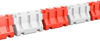 Plastik Yol Bariyeri, Trafik Güvenliği Plastik Barikatı 'ndan. Beyaz arkaplanda 3B görüntüleme izole edildi