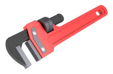 Tesisatçı anahtarı, boru anahtarı. Beyaz arkaplanda 3B görüntüleme izole edildi