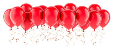 Kırmızı parti balonları, beyaz arkaplanda 3 boyutlu görüntüleme