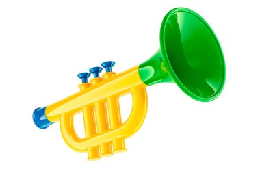 Renkli Trompet Oyuncağı, beyaz arkaplanda 3 boyutlu görüntüleme