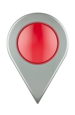 Harita işaretleyici, ön görüş. Beyaz arkaplanda 3B görüntüleme izole edildi