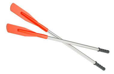 Bir çift tekne küreği ya da kayak kürekleri. Sökülebilir, Alüminyum Alloy Yüzüyor. Beyaz arkaplanda 3B görüntüleme izole edildi
