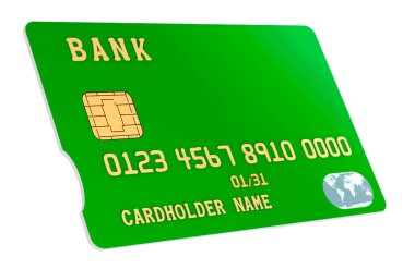Yeşil Kredi Kartı, 3 boyutlu görüntüleme beyaz arkaplanda izole edildi