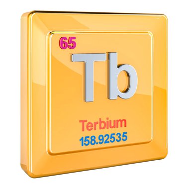 Terbium Tb, chemical element sign with number 65 in periodic table. 3D rendering isolated on white background clipart