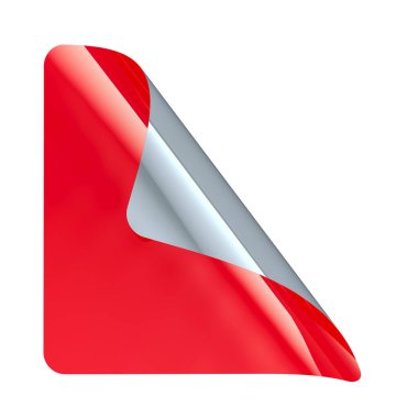 Kare çıkartması, kırmızı renk. Beyaz arkaplanda 3B görüntüleme izole edildi