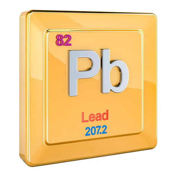 stock image Lead plumbum Pb, chemical element sign with number 82 in periodic table. 3D rendering isolated on white background