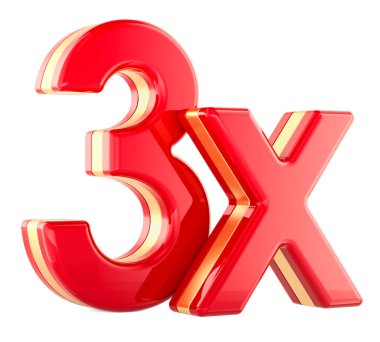3X kırmızı yazı, beyaz arkaplanda izole edilmiş 3D illüstrasyon