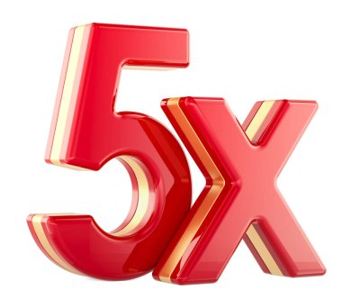 5X kırmızı yazıt, beyaz arkaplanda 3 boyutlu görüntüleme