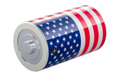 Amerikan bayrağıyla D bataryası. Beyaz arkaplanda 3B görüntüleme izole edildi