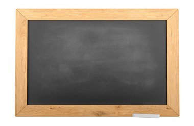 Okul karatahtası, tebeşirli karatahta, ön manzara. Beyaz arkaplanda 3B görüntüleme izole edildi