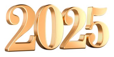 2025 altın yazıt, beyaz arkaplanda 3 boyutlu görüntüleme