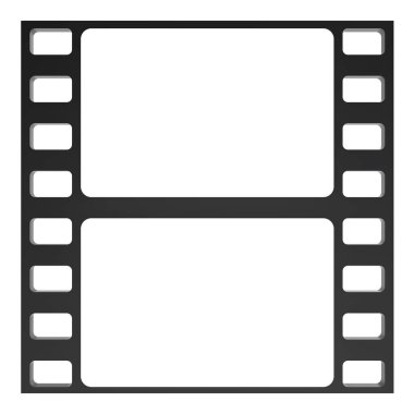 İki kare film şeridi ya da eski fotoğraf negatifi, beyaz arkaplanda 3 boyutlu görüntüleme