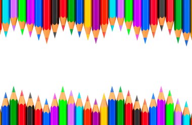 Renkli kalemlerin arkaplanı, beyaz arkaplanda 3 boyutlu görüntüleme