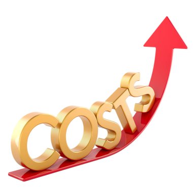 Büyüme kırmızı okuyla maliyetler, beyaz arkaplanda 3 boyutlu görüntüleme