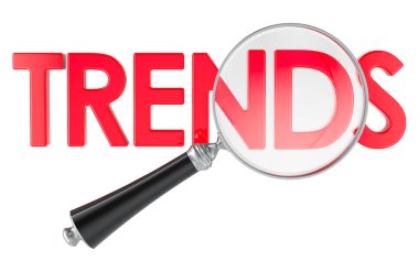 Büyüteçle moda konsepti. Beyaz arkaplanda 3B görüntüleme izole edildi