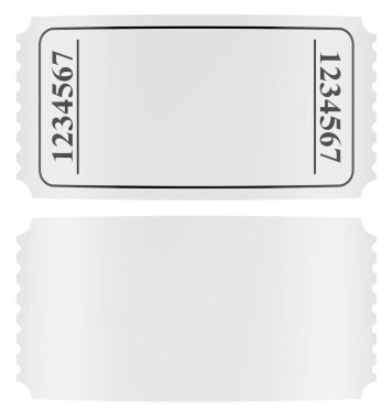 Boş Beyaz Biletler, model şablonu. Beyaz arkaplanda 3B görüntüleme izole edildi