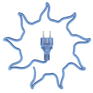Elektrik kablolarından gelen güneş ve güneş panellerinin dokusuyla dolgu. Yeşil ve temiz enerji, konsept. Şeffaf arkaplanda 3B görüntüleme izole edildi