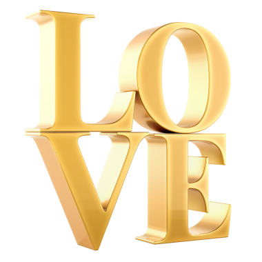 Aşk, altın metin. Şeffaf arkaplanda 3B görüntüleme izole edildi