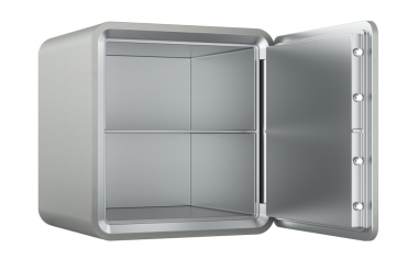 Boş kasa kombinasyon kilidi ile açıldı, 3D görüntüleme şeffaf arkaplanda izole edildi