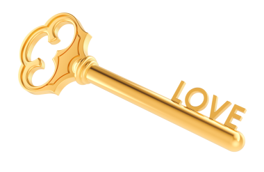 Anahtar aşkı. Aşkın anahtarı, konsept. Şeffaf arkaplanda 3B görüntüleme izole edildi