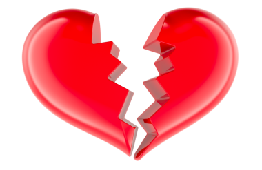 Kırık kırmızı kalp, şeffaf arkaplanda 3 boyutlu görüntüleme