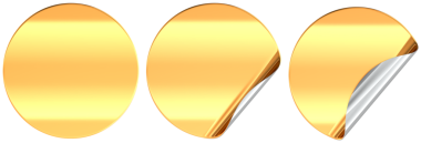 Köşeleri soyulmuş altın çember etiketleri, hazır. Şeffaf arkaplanda 3B görüntüleme izole edildi