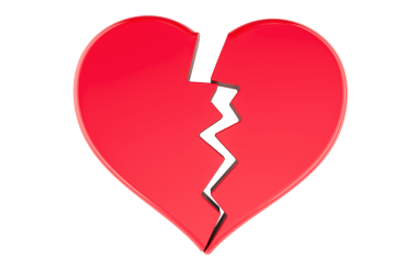 Kırmızı Kalp iki parçaya bölünmüş, 3D görünümü şeffaf arkaplanda izole edilmiş.