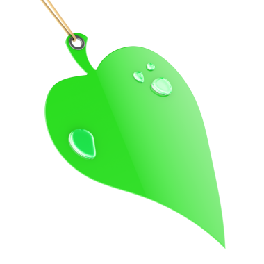 Yaprak şekilli etiket, boş yeşil etiket. Organik, biyolojik, çevre dostu konsept. Şeffaf arkaplanda 3B görüntüleme izole edildi