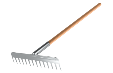 Tahta saplı metal tırmık, şeffaf arkaplanda 3 boyutlu görüntüleme