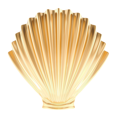 Golden Shell, kapalı. Üst Manzara. Şeffaf arkaplanda 3d görüntüleme izole edildi