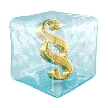 Bölüm, paragraf sembolü buz küpünde dondurulmuş, 3D görünümü şeffaf arkaplanda izole edilmiş
