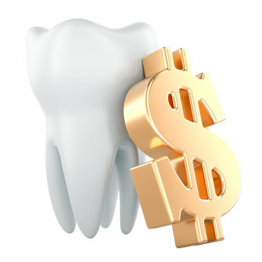 Dolar sembollü diş. Diş hizmetleri konsepti maliyeti, 3D görüntüleme şeffaf arka planda izole