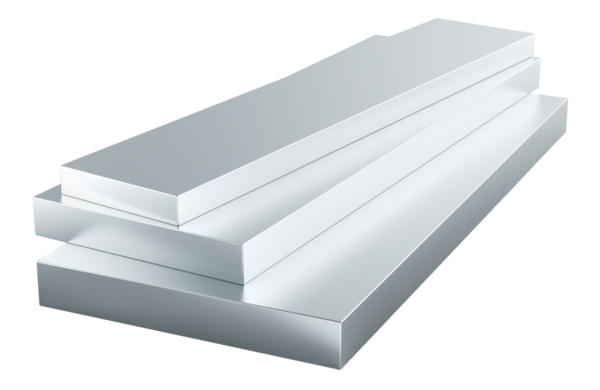 Paslanmaz Çelik Düz Çubuklar, Tabaklar. Şeffaf arkaplanda 3B görüntüleme izole edildi