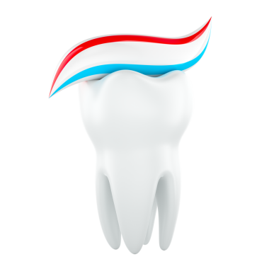 Diş macunlu diş. Şeffaf arkaplanda 3B görüntüleme izole edildi