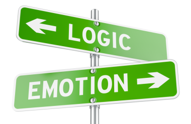 Duygu ya da mantık, konsept. Karşıt trafik işareti, şeffaf arkaplanda 3D görüntüleme