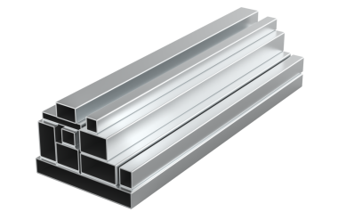 Yuvarlak metal, kare borular, farklı boyutlarda. Steel Square Hollow Bölüm Borusu. Şeffaf arkaplanda 3B görüntüleme izole edildi