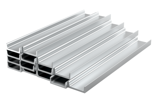 Çelik Kanal Profilleri Yığını, 3D görüntüleme şeffaf arkaplanda izole edildi