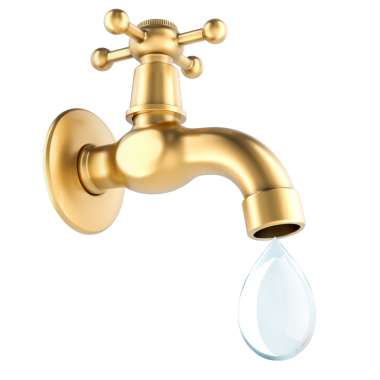 Altın, bakır ya da pirinçten damlayan su musluğu. Şeffaf arkaplanda 3B görüntüleme izole edildi