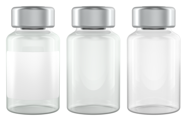 Uyuşturucu ve boş, 3 boyutlu şişeler şeffaf arkaplanda izole edildi