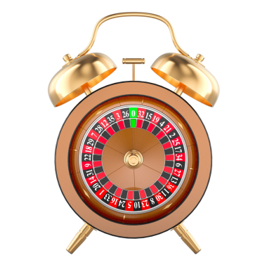 Alarm saati olarak kumarhane ruleti, şeffaf arkaplanda 3D görüntüleme