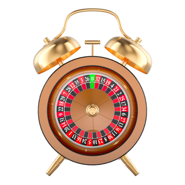 Alarm saati olarak kumarhane ruleti, şeffaf arkaplanda 3D görüntüleme