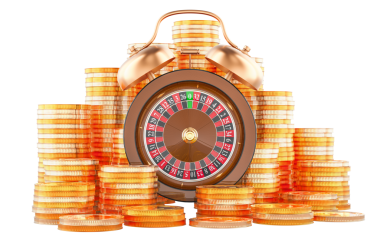 Kumarhane Ruleti, içinde altın paralar olan çalar saat olarak kullanılıyor. Şeffaf arkaplanda 3B görüntüleme izole edildi