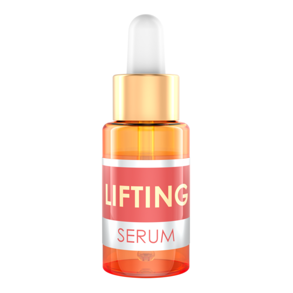 Kaldıraç serumu, cam damlası şişesi. Şeffaf arkaplanda 3B görüntüleme izole edildi