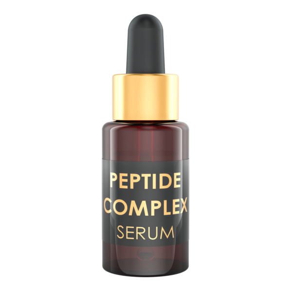 Peptid kompleksi serum, camdan bir şişe damlatın. Şeffaf arkaplanda 3B görüntüleme izole edildi