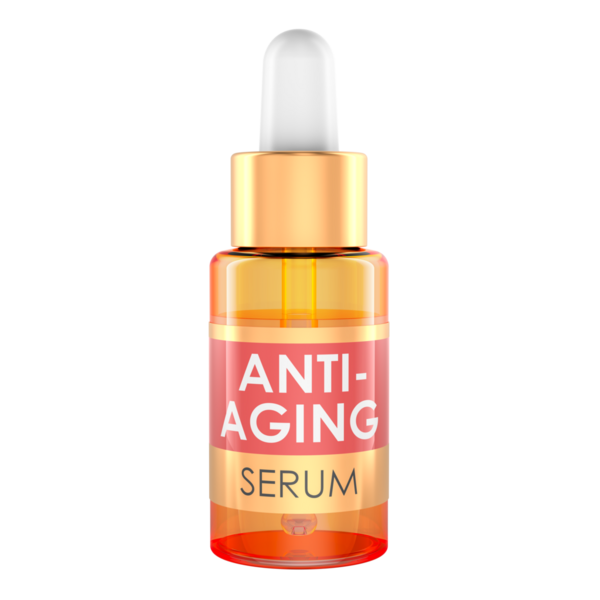 Düşüren ile Yaşlanma Karşıtı Serum Şişesi, 3D Görüntü şeffaf arkaplanda izole edildi