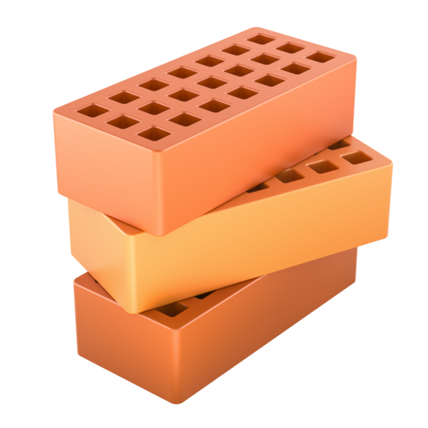 Kırmızı kil tuğla yığını. Şeffaf arkaplanda 3B görüntüleme izole edildi